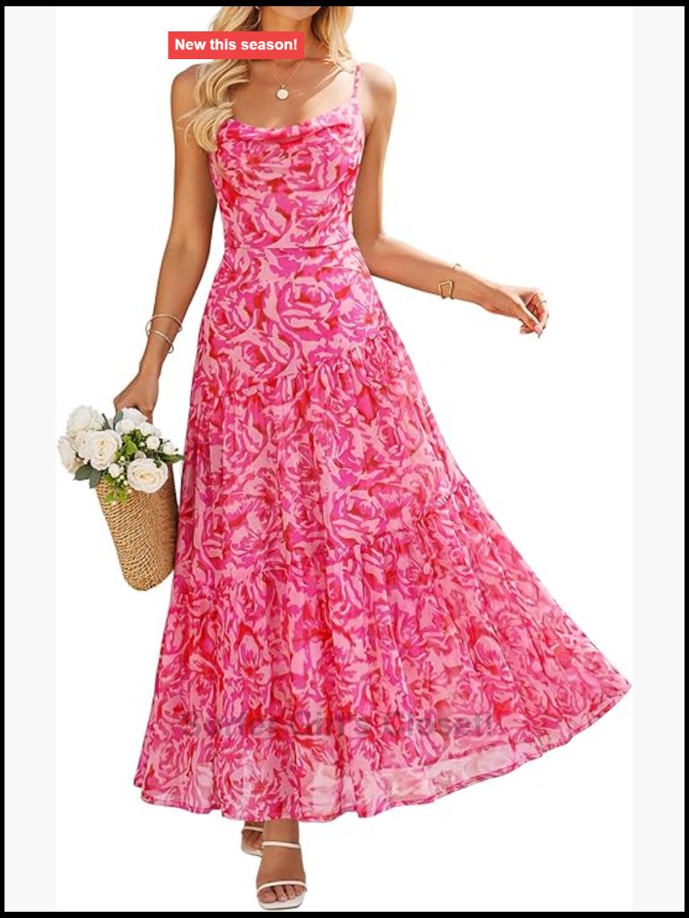 Sleeveless Floral Maxi Dress With Cowl Neck And Spaghetti Straps